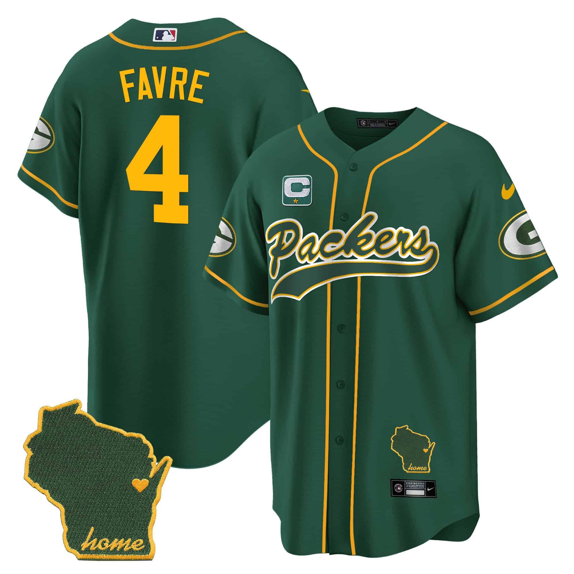 Men Green Bay Packers #4 Favre Green 2024 Nike Home Patch Baseball NFL Jersey style 1